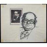 William Bill Hewison, original cartoon, John Mortimer, 1923-2009,  1987, 8 x 7. Provenance; Bill