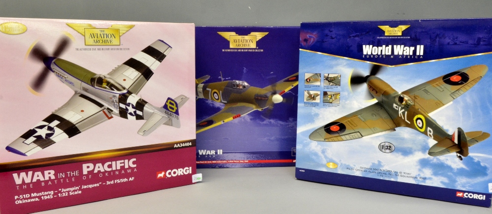 Corgi Aviation Archive Spitfire AA33904, and a Mustang AA34404 and a Fleet Airarm, all 1:32
