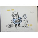 William Bill Hewison, original cartoon, Peter Bull, Actor 1912-1984, 8 x 10. Provenance; Bill