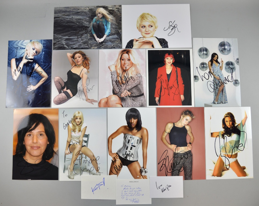Collection of photographs & autograph cards signed by female music stars including Alexandra