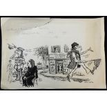 William Bill Hewison, original cartoon, Cafe Theatre in Paris, featuring Ronald East, Martin