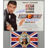 Johnny English Prop Flag showing John Malkovich's character as King of England & a poster signed