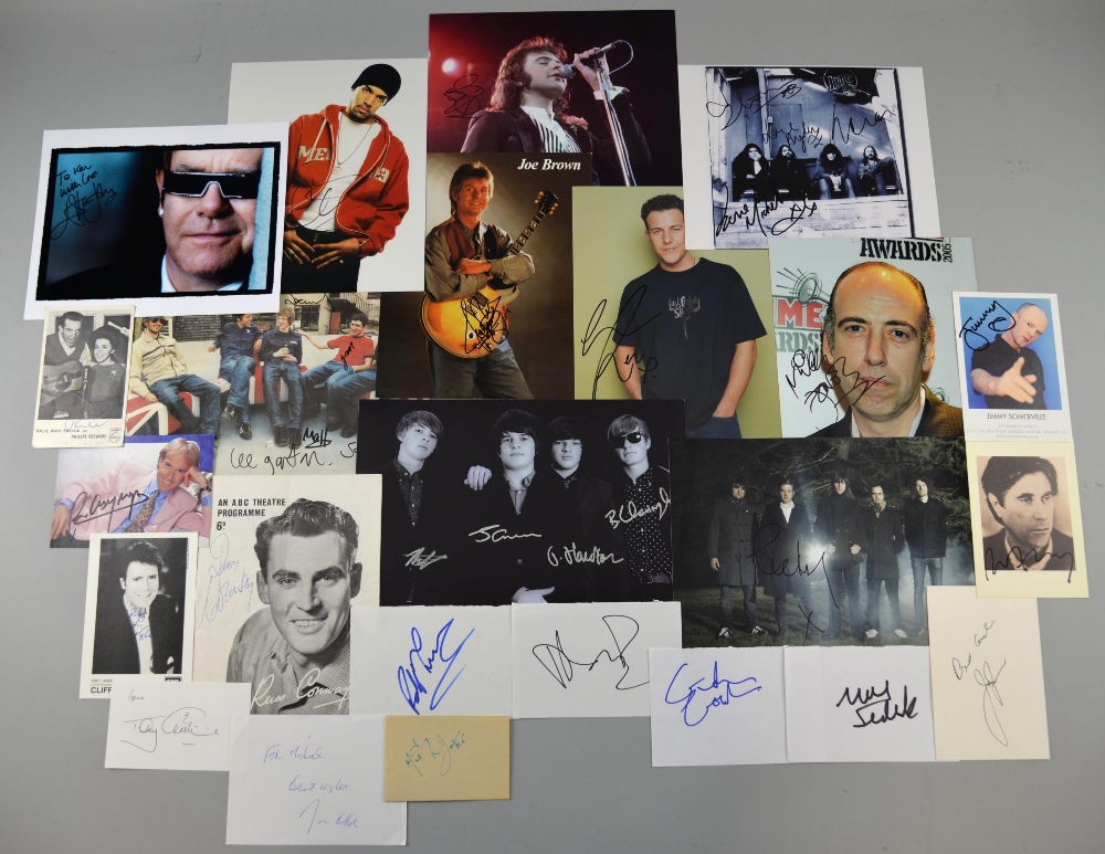 Collection of photographs & autograph cards signed by male music stars including  Neil Sedaka,