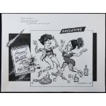 William Bill Hewison, original cartoon, Terms of abuse, Hampstead Theatre 1998,  Suzan Sylvester and