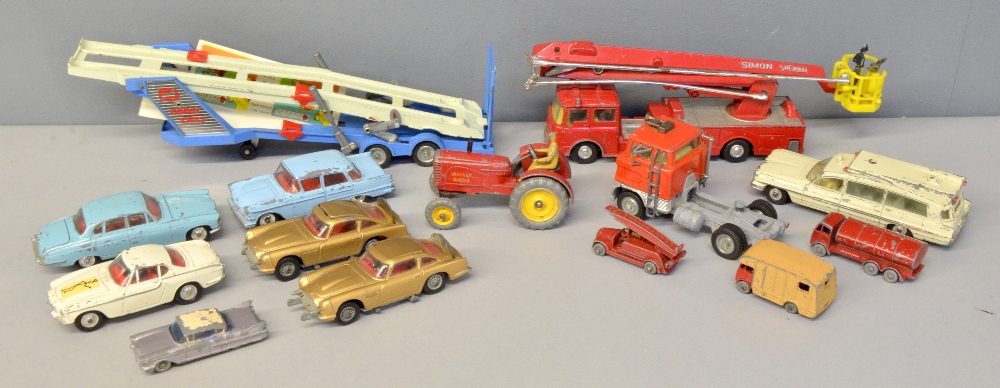 Quantity of play worn Corgi and other die-cast toys, to include two James Bond Aston Martins, and