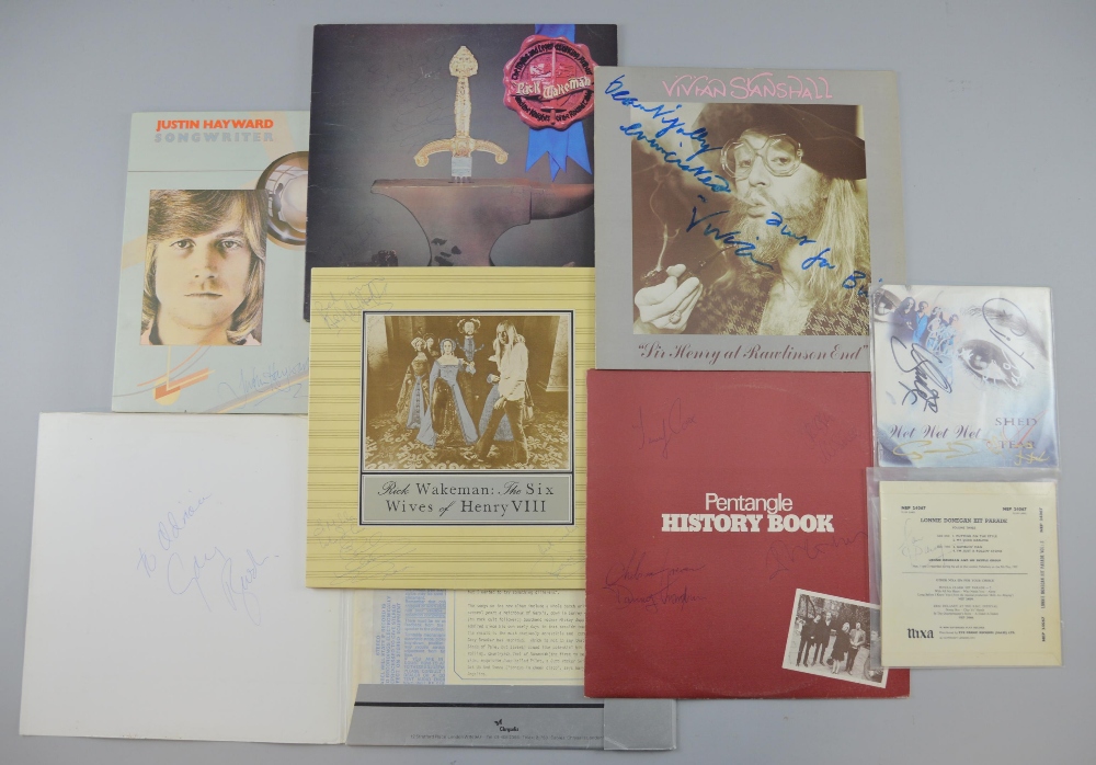 Collection of signed vinyl LP covers including Rick Wakeman x 2, Justin Hayward, Gary Brooker,