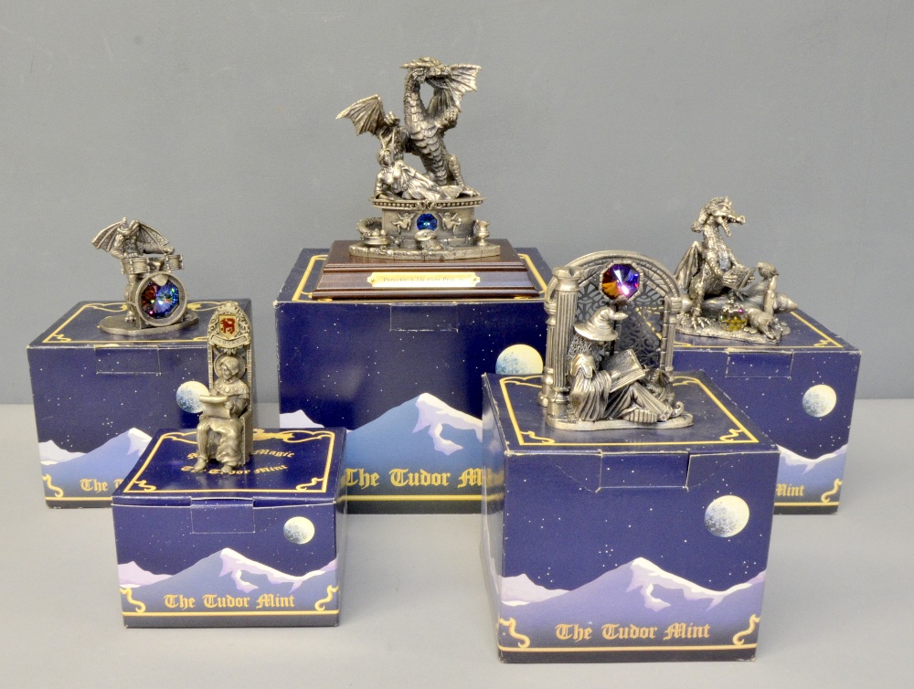 A large collection of Tudor Mint Myth and Magic pewter figures, all in varying sized deep blue