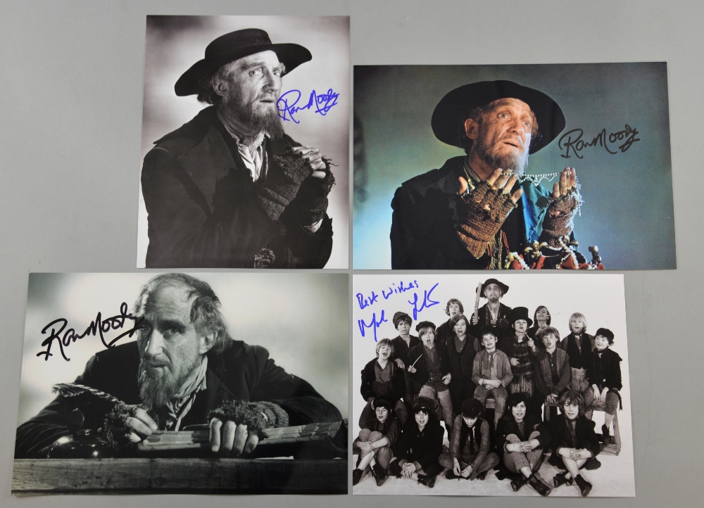 Oliver!, Four signed photographs, three of Ron Moody & the other of Mark Lester, 12 x 8 & 10 x 8