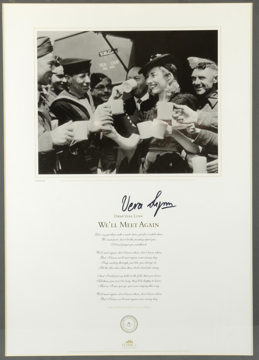 Vera Lynn, hand signed limited edition print 'We'll Meet Again', 101/500, framed, 26 x 20 inches.