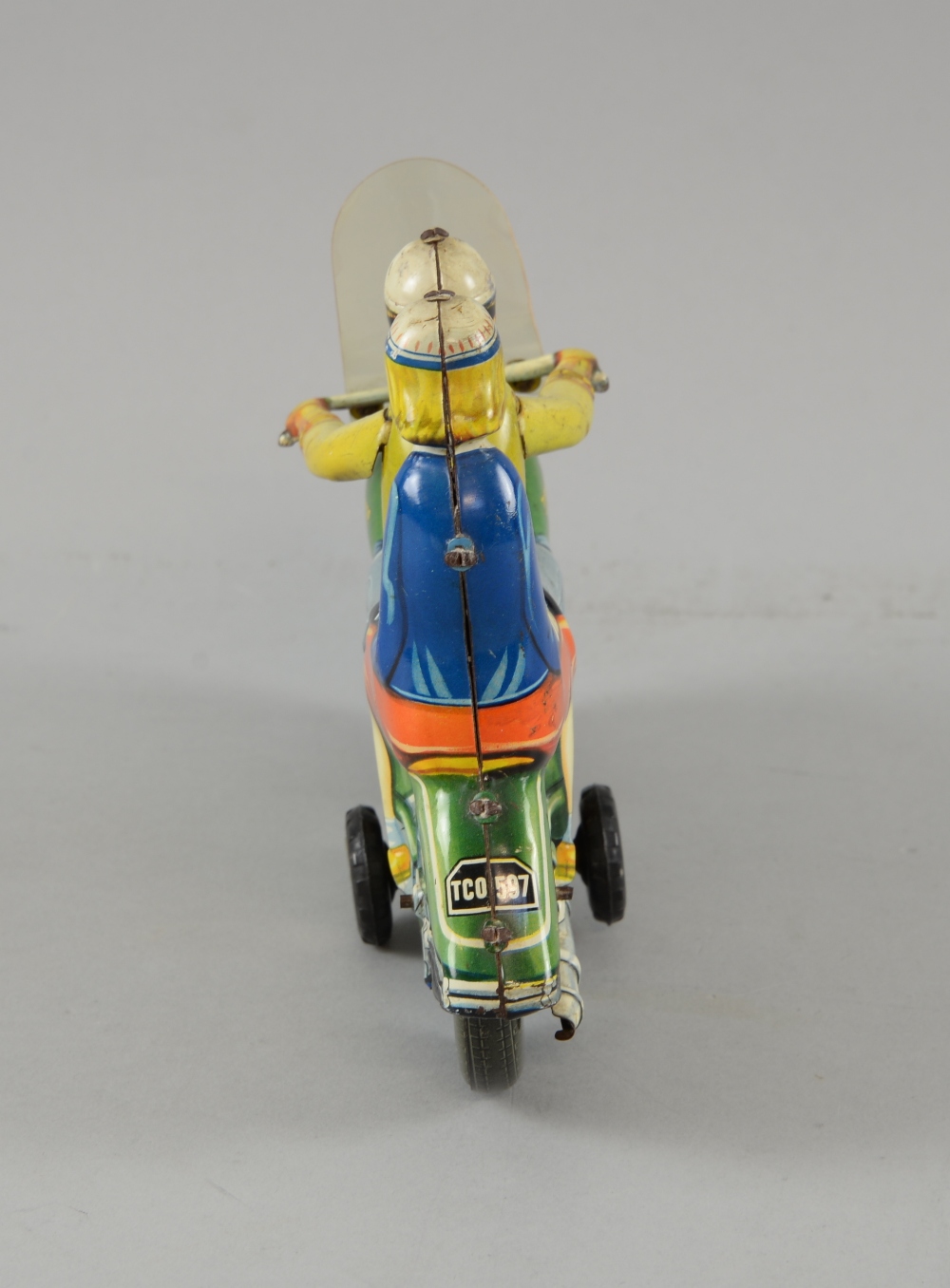 Tippco, Germany , tinplate, 1950s Harley Davidson friction driven motorcycle with rider and - Image 4 of 4