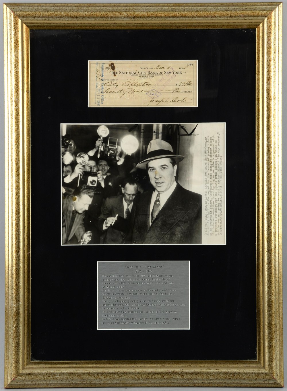 Joe Adonis (1902 - 1971) New York mobster who was an important participant in the formation of the