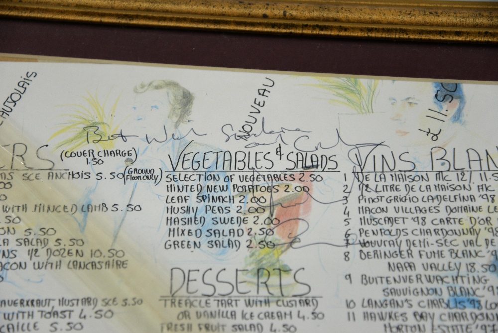 Michael Caine, signed menu from the Langan's Brasserie 'Nov 1999', 16 x 12 inches - Image 2 of 2