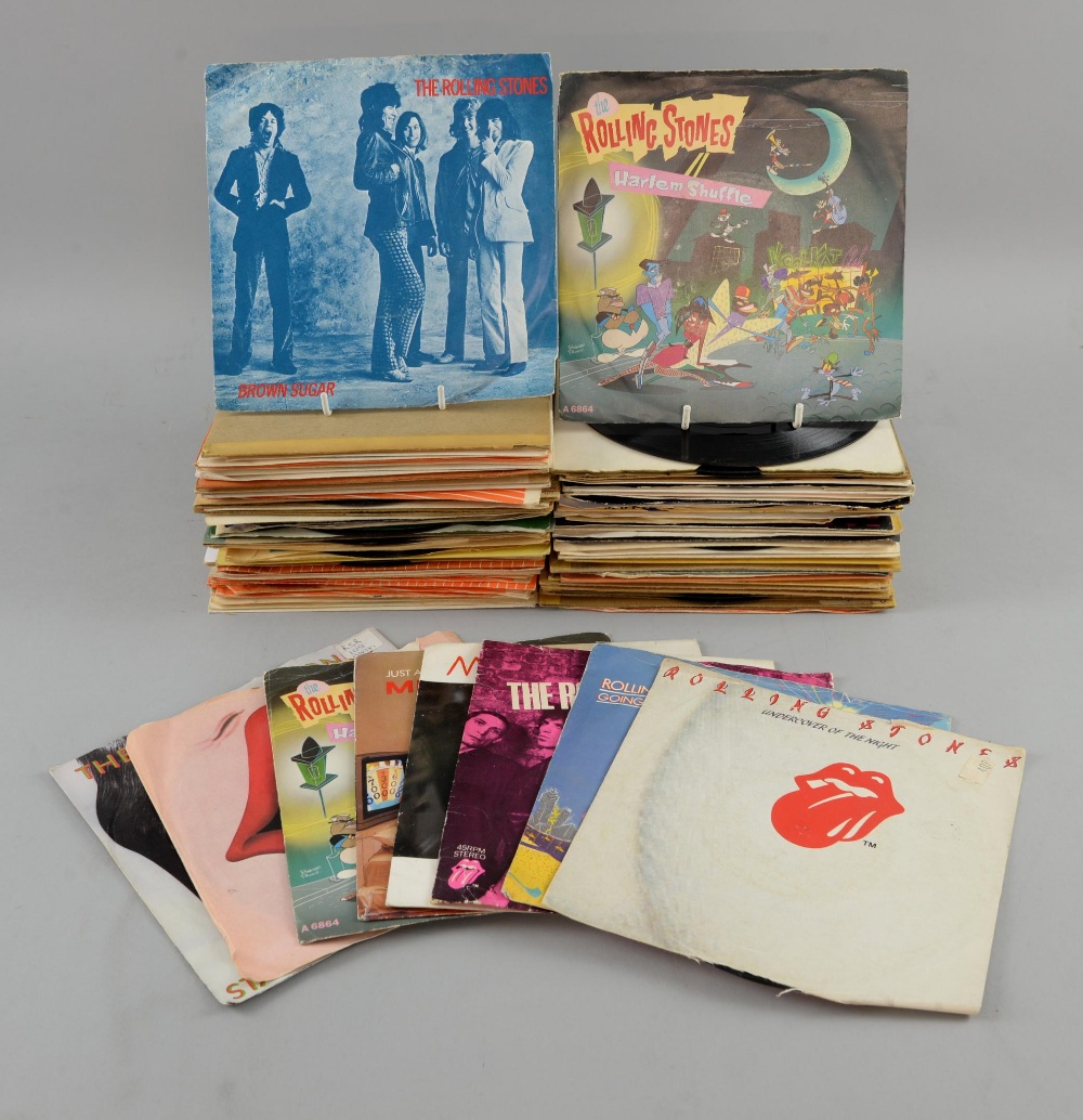 The Rolling Stones, 85+ 45 rpm records, many on Decca including Harlem Shuffle, Start Me Up, Honky
