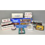 A collection of items items including Eddie Stobart die-cast models, volvo FH fridge trailer, a