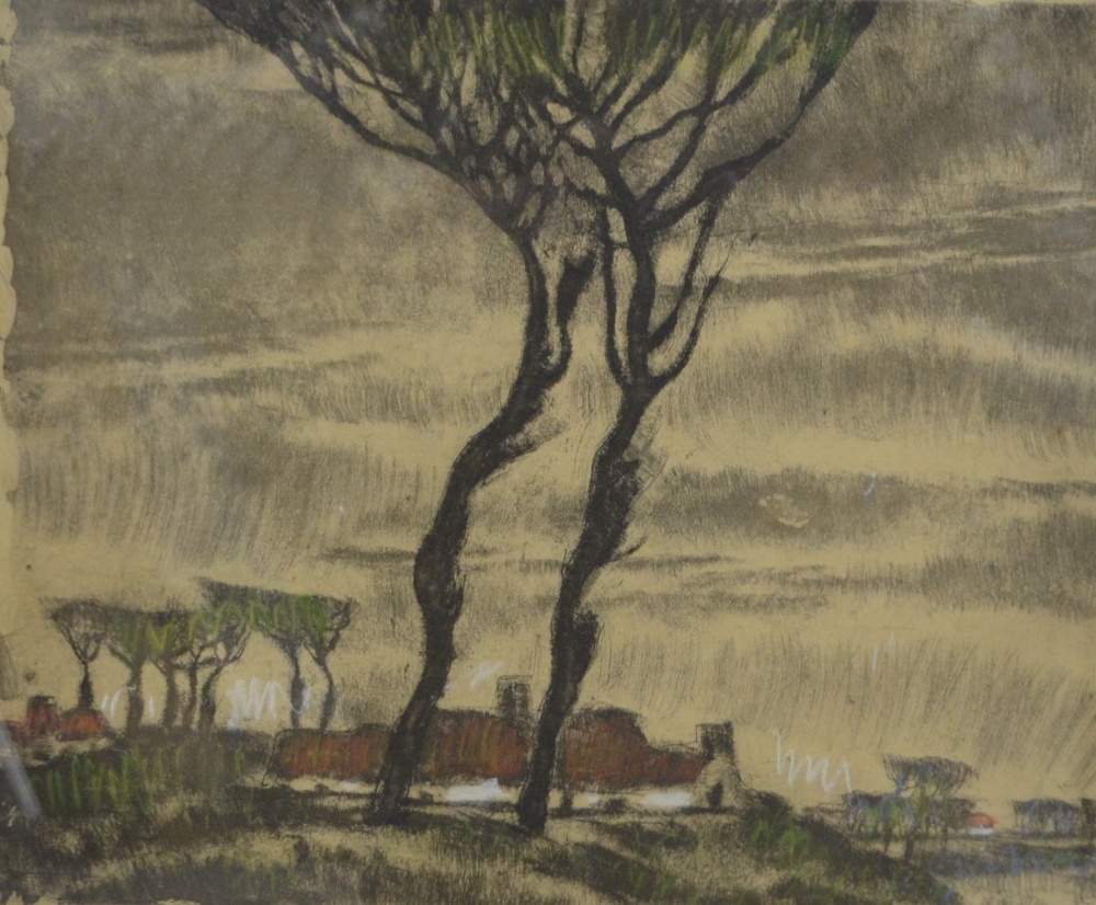 After Alphonse Joseph Blomme, Belgium (1889-1979), landscape with buildings and trees, etching, - Image 3 of 6