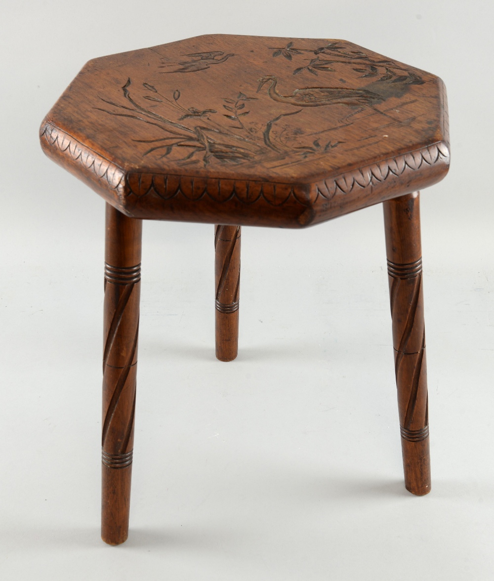 James Shoolbread & Co Aesthetic Movement table, oak, of octagonal form with carved decoration of a - Image 3 of 6