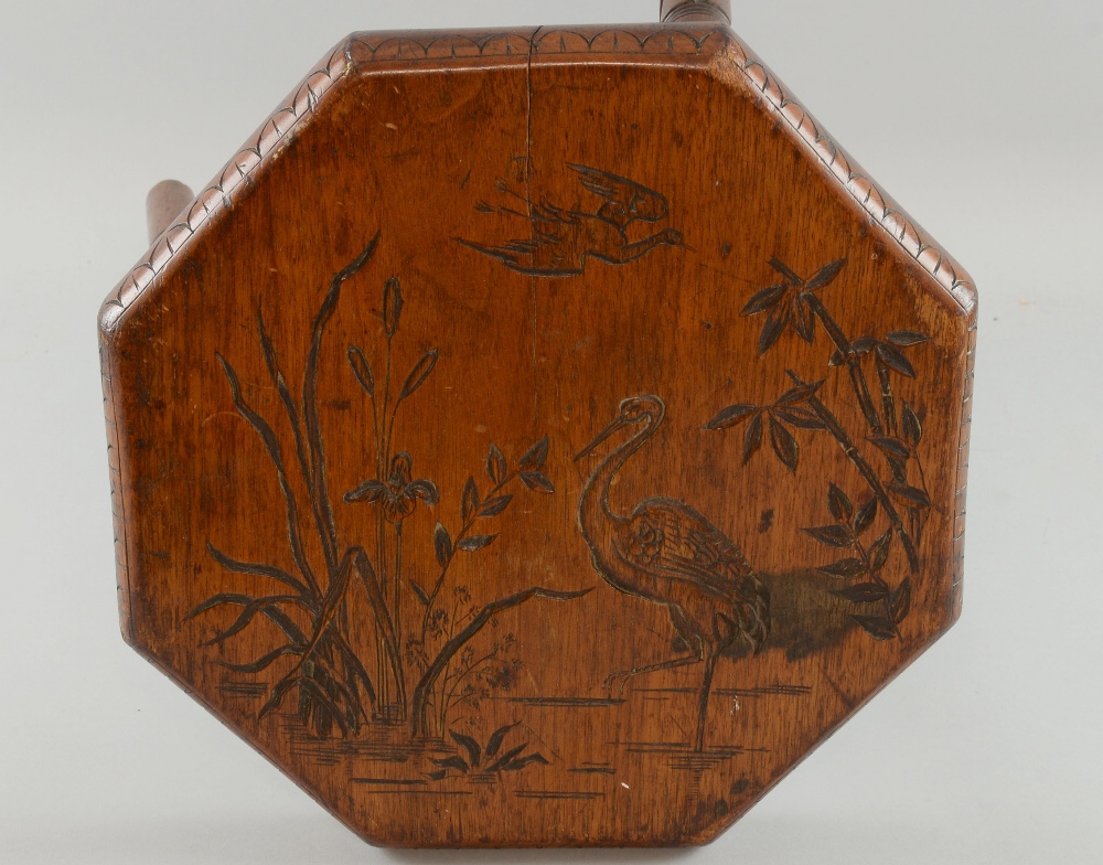 James Shoolbread & Co Aesthetic Movement table, oak, of octagonal form with carved decoration of a - Image 5 of 6