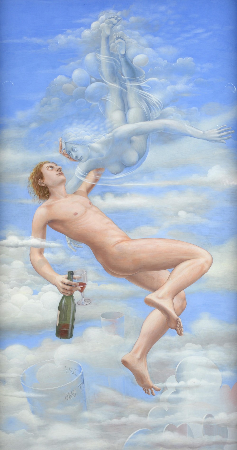 § Eric Holt (b.1944), 'Exion and Nephele', signed and dated 1987, egg tempera, 58.5cm x 33cm,The