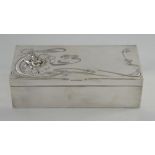An Art Nouveau silver plated box with floral whiplash design and cedar lining, stamped marks to