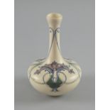 Dutch Art Nouveau vase Brantjes Purmerend, design of pink flowers on cream ground, various marks and