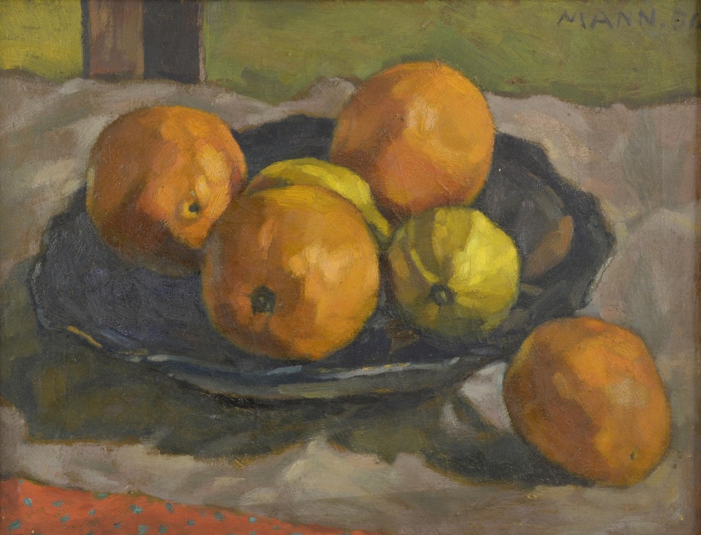 Cyril Mann (1911-1980), still-life with bowl of fruit, signed, oil on canvas, 32cm x 42cm,