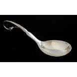 Georg Jensen silver spoon, the loop handle with leaf and berry finial. Import mark for 1929
