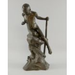 Dominico Jollo, Italian, 1866-1938   Bronze figure young boy perched on a rock, signed, 45 cm high