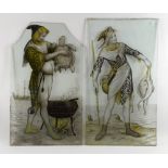 Revised Estimate. Two painted glass panels, depicting medieval style figures one with fish and