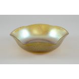 Early 20th C glass Iridescent glass bowl, probably by Loetz Austria, of shaped hexagonal form,