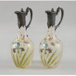 Pair of Jugendstil WMF & Mont Joye Legras liquer decanters, circa 1900, hand enamelled with flag