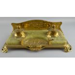 Art Nouveau  brass and onyx desk stand, decorated with water lily flower and lily pad motifs. height