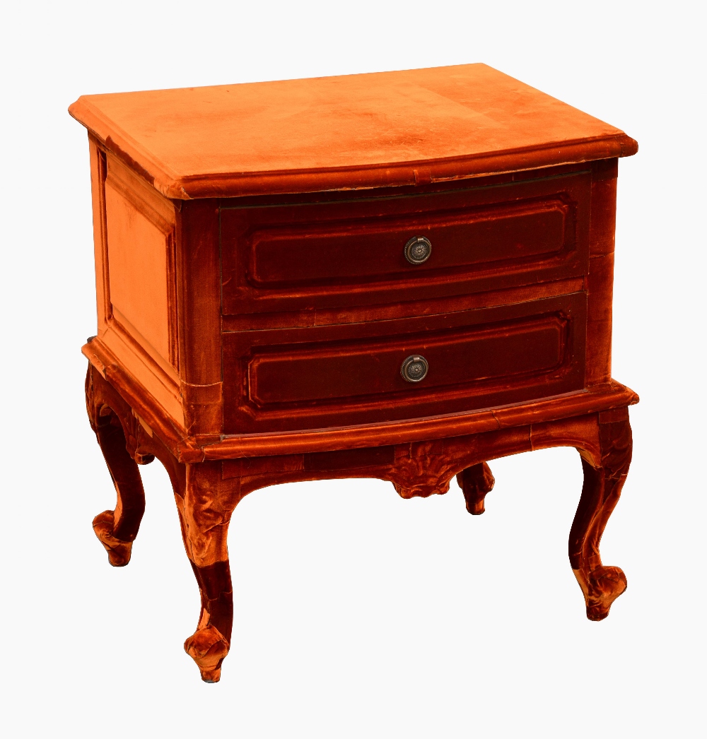 Squint rust coloured bedside chest of two drawers on cabriole legs, 60 x 56 x 49 cmNote: VAT payable - Image 2 of 3