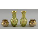 Art Nouveau glass vases, a pair of enamelled  and  gilt decorated vases by Hekert of Petersdorf ,