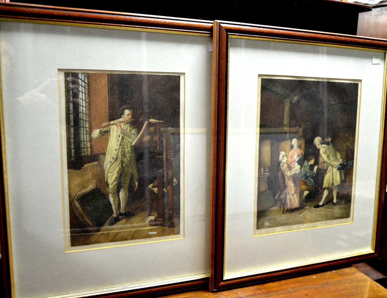 Eugene Tilly, pair of mezzotints, The Artist and the Musician , C 1910, re framed
