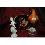 1930's carlton ware rouge coloured Bowl with interior Decorated depiciting a Bird & Flowers