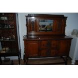 Edwardian Oak Mirror Back Sideboard with Carved Panels (137cm w)