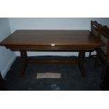 Quality "Old Charm" Medium Oak Refectory Dining Table Supported by 2 Carved Balluster Pillars