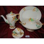 1930's Art Deco Dinner & cofee Set with Orange & Yellow Hand Painted Flowers by Burleigh Ware ,