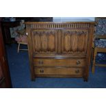 Quality Reproduction Oak Mule Chest-Coffer, with Lininfold Doors above Drawers. (92cm.