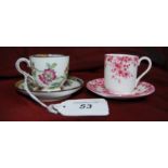 2 miniature cups & saucers by makers Spode, Copelands china & the other by Shelley china,