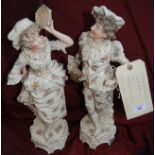 Pair of hard paste porcelain figures late 18thC early 19thC Roschutz (Saxony) unger Schilde.