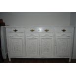 White Shabby-Chic Painted Sideboard with 4 Carved Panel Doors (169cm w x 58cm d)