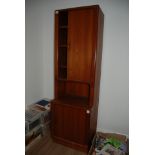 Mid Century Danish Teak Cabinet on base with 2-sideways-roller Doors, by Maker "Drylund"(67cm.w) No.