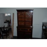 Vict/Mhg/Secretaire Bookcase with Carved Floral & Blind Fret Decoration,