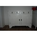 White Painted Sideboard with 2 Carved Panel Doors