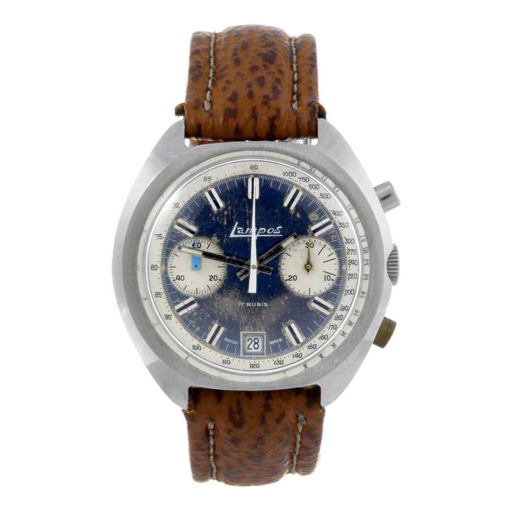 LAMPOS - a gentleman's chronograph wrist watch. Stainless steel case. Numbered 14003. Unsigned