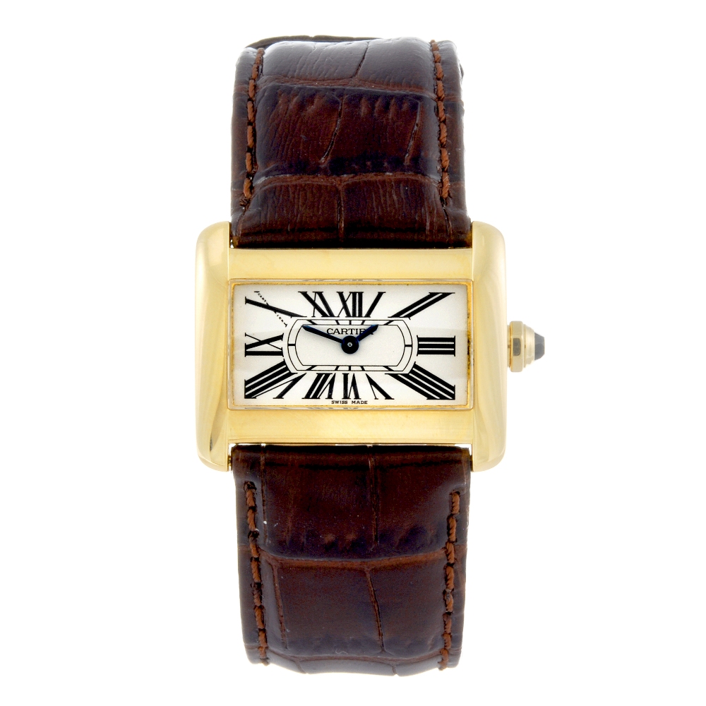 CARTIER - a Tank Divan wrist watch. 18ct yellow gold case. Reference 2601, serial 273458CE. Signed
