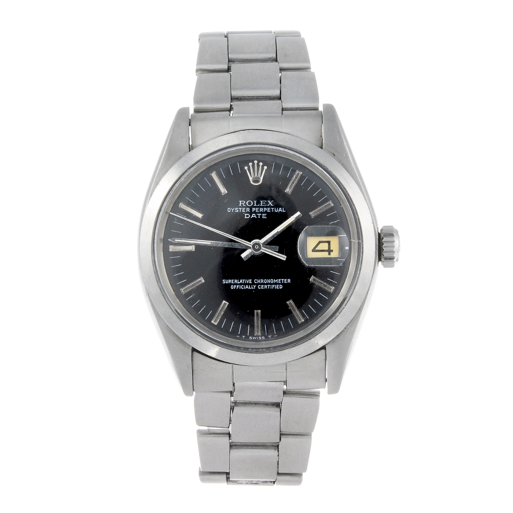 ROLEX - a gentleman's Oyster Perpetual Date bracelet watch. Stainless steel case with engraved