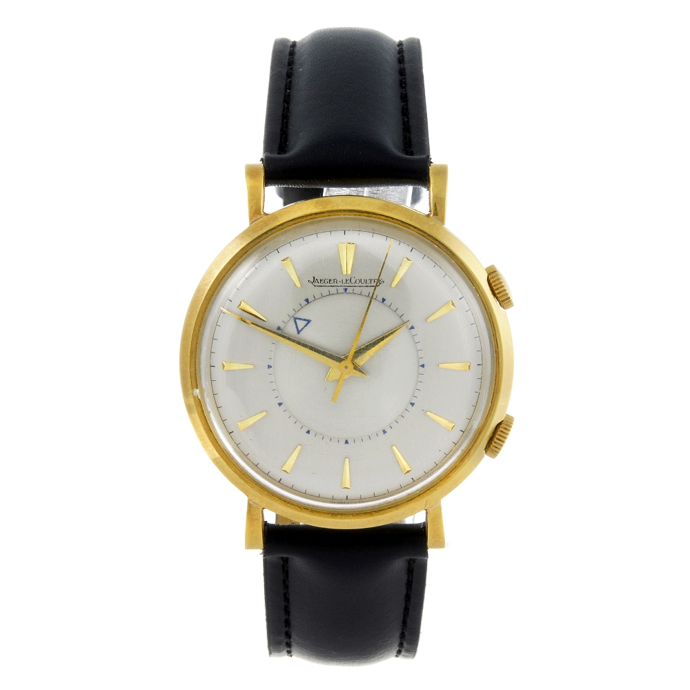 JAEGER-LECOULTRE - a gentleman's Memo-Vox wrist watch. Yellow metal case, stamped 18k with