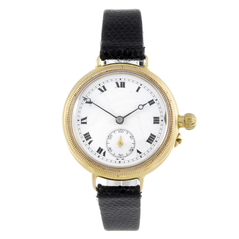 A gentleman's wrist watch. 18ct yellow gold case, import hallmarked Glasgow 1923. Numbered 308787.